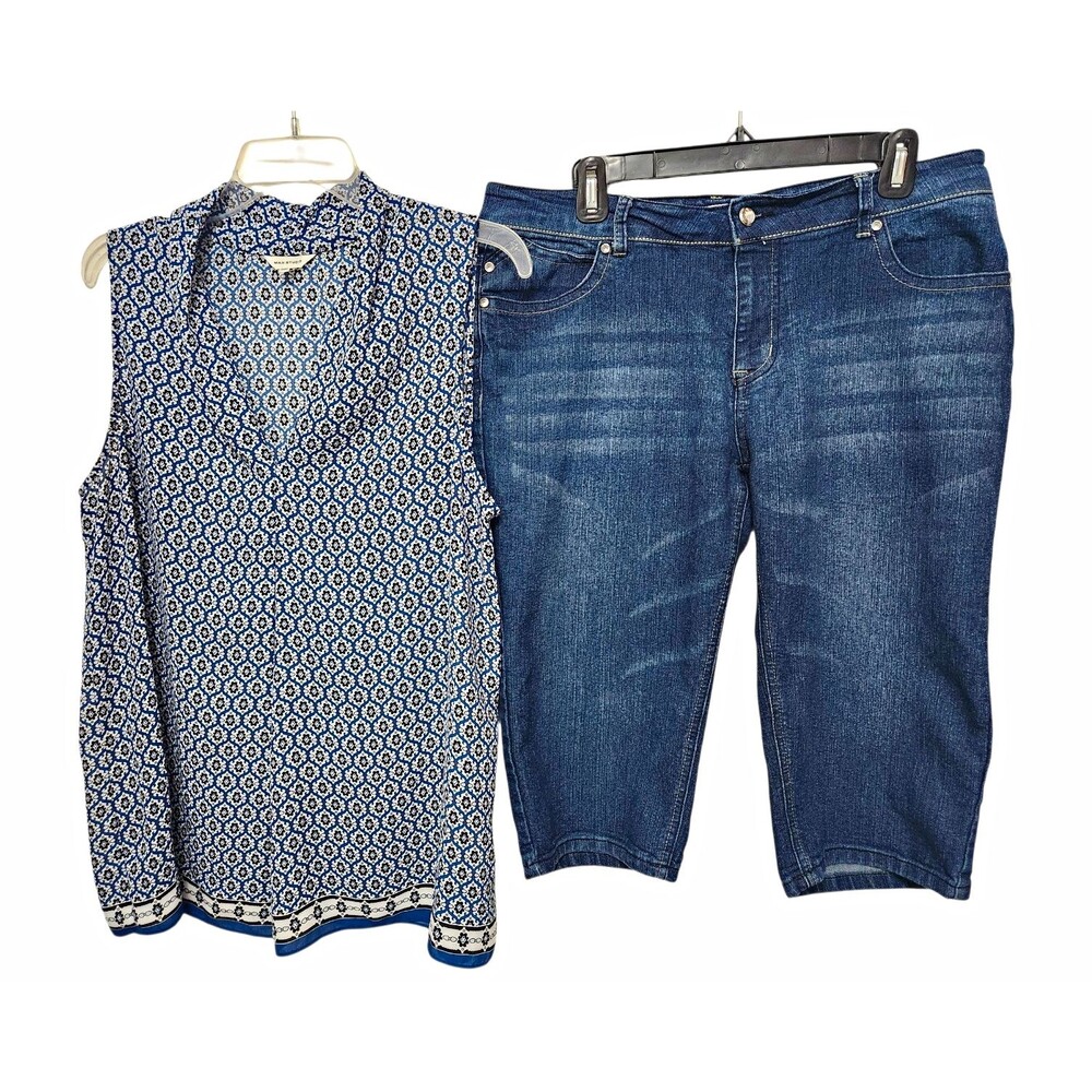 2 pc Lot Womens Denim Bermuda Shorts Size 12 and Top size XL Summer Spring